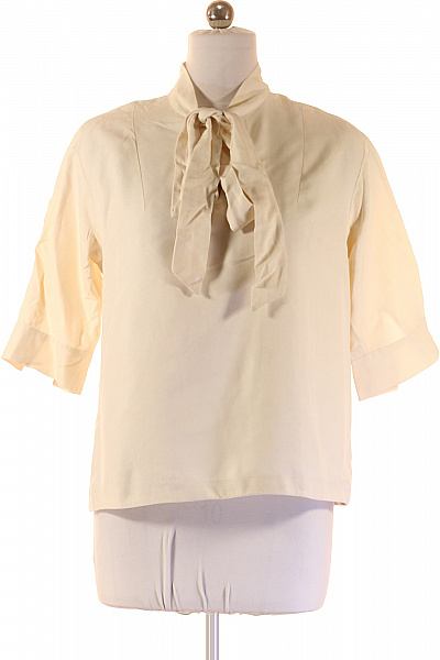 Krémová halenka s mašlí elegantní retro volná s 3/4 rukávem Velikost L | Unimoda | obrázek 2