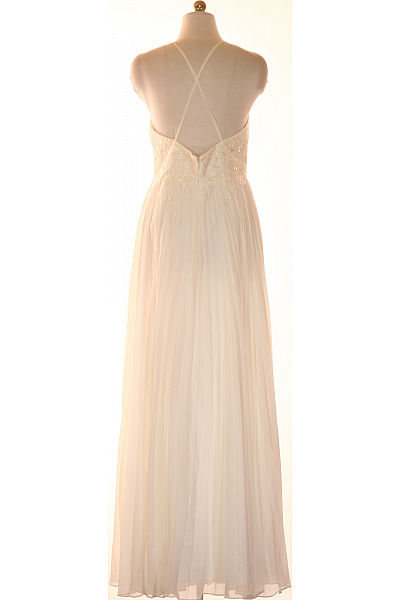 Laona Dlouhé šaty na ramínka bílé krajkové plisované společenské Velikost 38 | Laona | obrázek 3