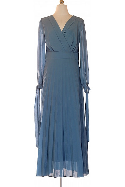 Rinascimento Dámské Modré šaty S Dlouhým Rukávem Zavinovací Plisované Elegantní Velikost L