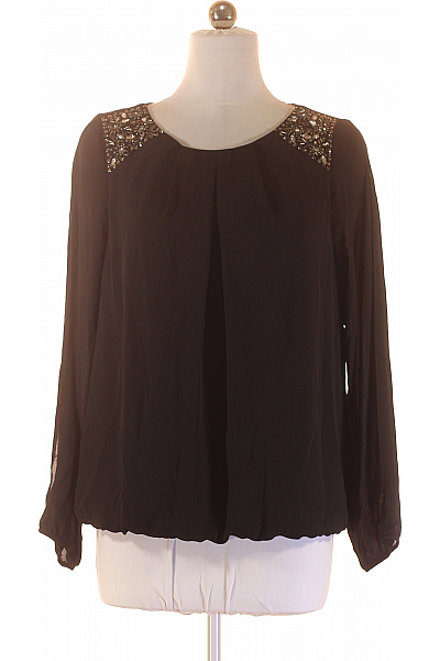 F&F Černá Společenská Halenka S Dlouhým Rukávem A Kamínky Volná Velikost EU 42