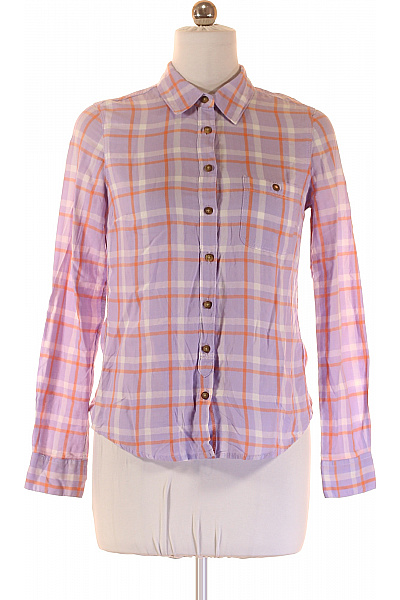 HM  Dámská Bavlněná Fialová Oranžová Kostkovaná Košile S Dlouhým Rukávem Ležérní Regular Fit Velikost EU 38