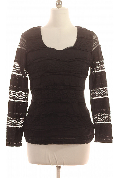 Černé dámské tričko s dlouhým rukávem krajka nabírané elegantní Vel. L | Unimoda | obrázek 2