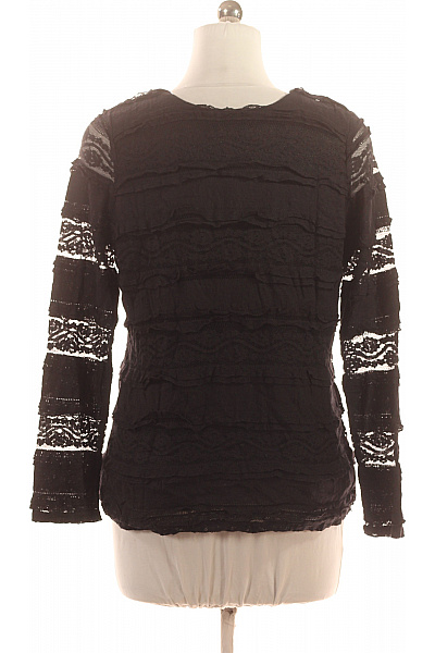 Černé dámské tričko s dlouhým rukávem krajka nabírané elegantní Vel. L | Unimoda | obrázek 3