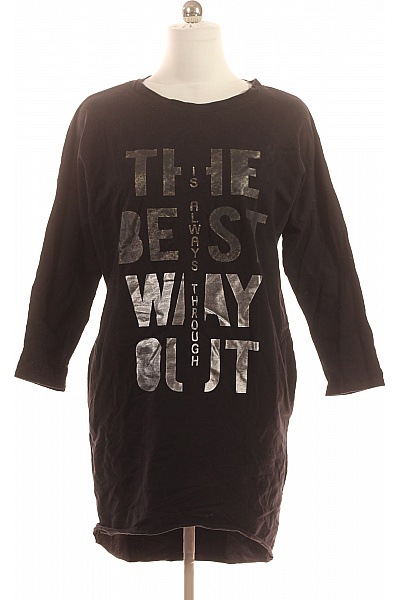 Černé mikinové šaty dlouhé s potiskem volné na denní nošení Vel. XXL | Unimoda | obrázek 2