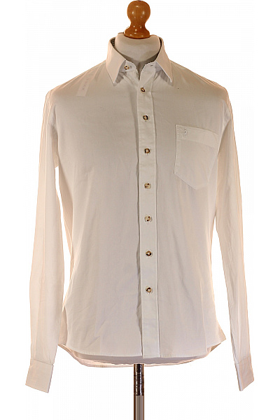 Almsach Pánská Bavlněná Košile Bílá Elegantní S Dlouhým Rukávem Vel. M