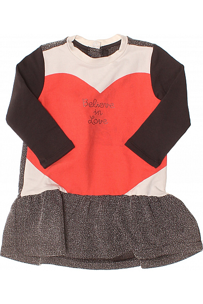 Dětské Šaty DlouhýRukáv Srdce Červené Černobílé Srdcový Potisk Polyesterové Velikost 86