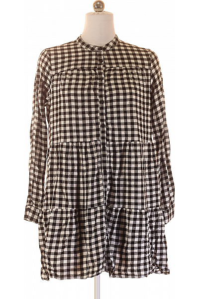 FISHBONE Dámské viskózové šaty tunikové kostkované černo-bílé s dlouhým rukávem volné denní Velikost 36 | FISHBONE | obrázek 2