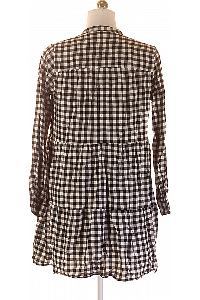 FISHBONE Dámské viskózové šaty tunikové kostkované černo-bílé s dlouhým rukávem volné denní Velikost 36 | FISHBONE | obrázek 3