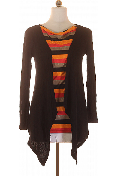 Černá pletená tuniková halenka s dlouhým rukávem a pruhovaným detailem Vel. XS | Unimoda | obrázek 2