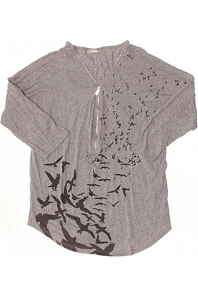 Orsay Dámské šedé tričko oversize se zipem a potiskem ptáků Vel. M | Orsay | obrázek 2