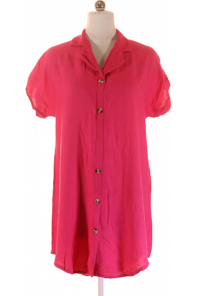 Dámská viskózová růžová košile krátký rukáv volná letní ležérní Velikost L | Unimoda | obrázek 2