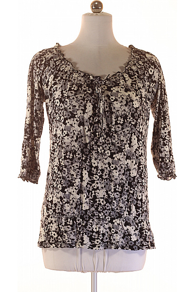 F&F Dámská Tuniková Halenka S 3/4 Rukávem Květinová černobílá Volná Vel. L