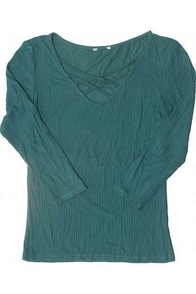 Dámské Zelené Žebrované Tričko Dlouhý Rukáv V-Výstřih Překřížený Vel. XS | Unimoda | obrázek 2