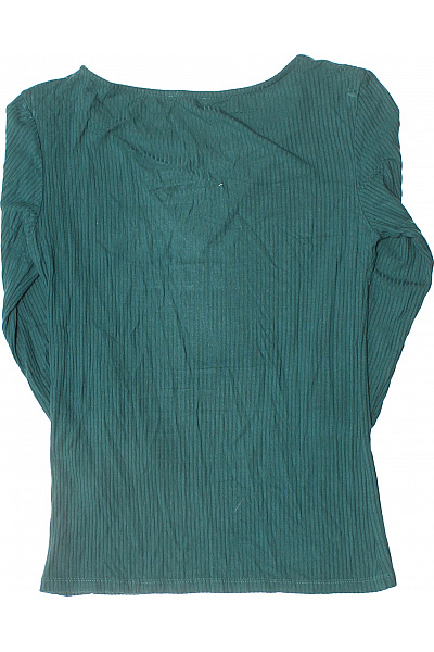 Dámské Zelené Žebrované Tričko Dlouhý Rukáv V-Výstřih Překřížený Vel. XS | Unimoda | obrázek 3