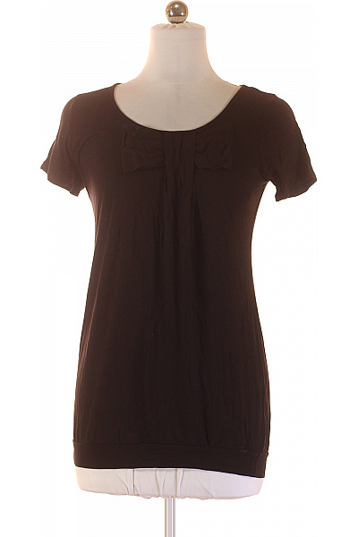 Orsay Dámské Hnědé Tričko Krátký Rukáv Kulatý Výstřih Mašle Vel. S