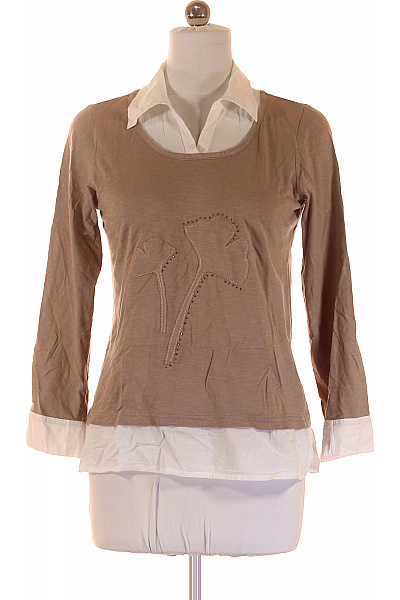 Dámská hnědá halenka s límečkem a kamínky dlouhý rukáv tuniková Velikost M | Unimoda | obrázek 2