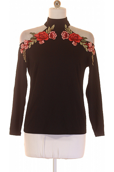 BODY FLIRT Černá viskózová halenka s dlouhým rukávem a květinovou výšivkou Vel. 40/42 | BODY FLIRT | obrázek 2