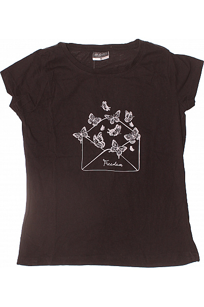 BELOVED Dámské Hnědé Tričko S Krátkým Rukávem A Potiskem Motýlů A Nápisem Vel. M