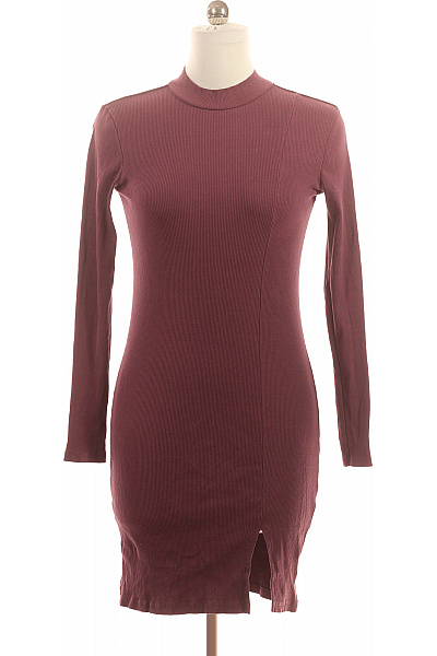 sinsay Dámské upnuté žebrované mini šaty s rozparkem vínové Velikost L | sinsay | obrázek 2