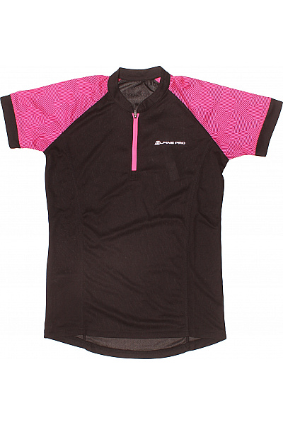 ALPINE PRO Dámské Sportovní Funkční Tričko černé S Růžovým Potiskem Na Kolo Velikost M