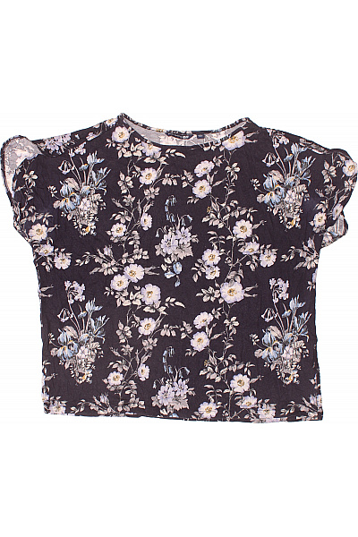 Studio Dámské černé Tričko S Krátkým Rukávem A Květinovým Potiskem Vel. XL