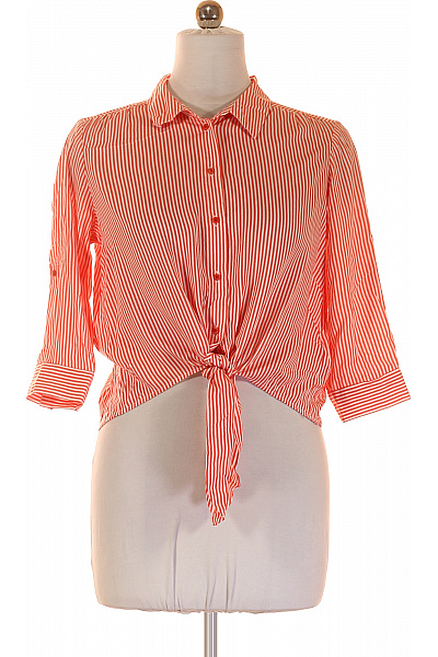 Orsay Dámská viskózová košile oranžová bílá pruhovaná na zavazování ležérní letní Vel. 38 | Orsay | obrázek 2