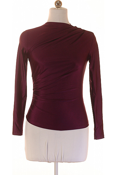 Shein Dámské Vínové Tričko S Dlouhým Rukávem A řasením Vel. M