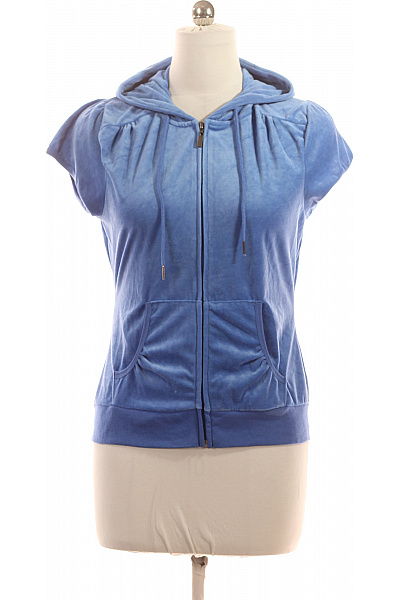 Dámská modrá velurová mikina s kapucí a krátkým rukávem na zip Velikost L | Unimoda | obrázek 2