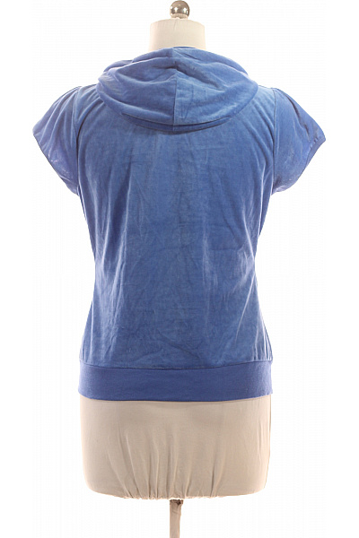 Dámská modrá velurová mikina s kapucí a krátkým rukávem na zip Velikost L | Unimoda | obrázek 3