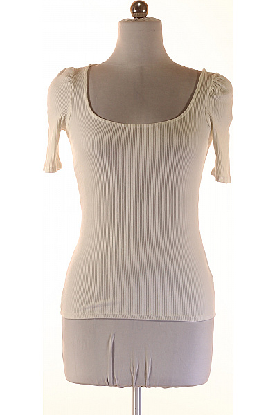 Orsay Dámské žebrované Tričko Bílé S Krátkým Rukávem A Hranatým Výstřihem Vel. XS