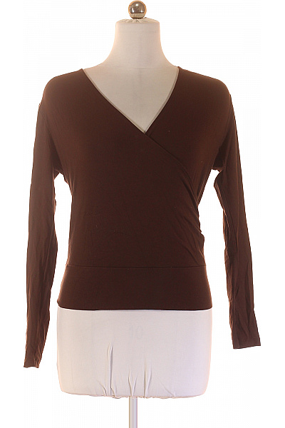 Marks & Spencer Dámské Hnědé Tričko Zavinovací S Dlouhým Rukávem Jednobarevné Basic Velikost 12