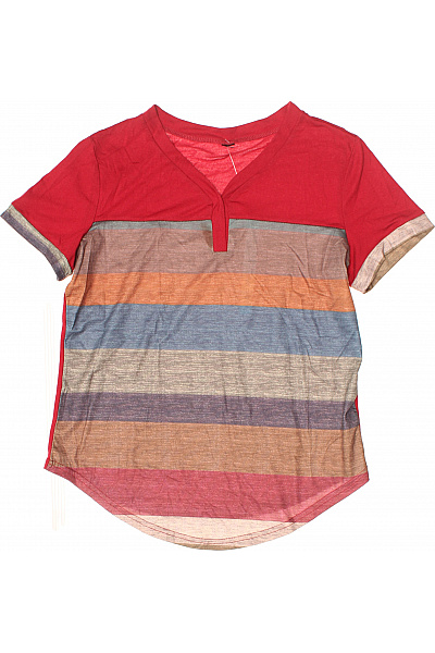 Dámské červené pruhované tričko s krátkým rukávem a výstřihem Velikost L | Unimoda | obrázek 2