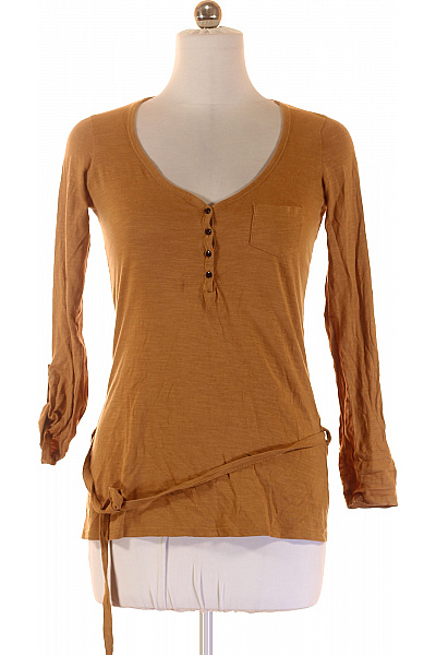 Dámské hnědé tričko dlouhý rukáv henley basic s kapsou zavinovací Velikost M | Unimoda | obrázek 2