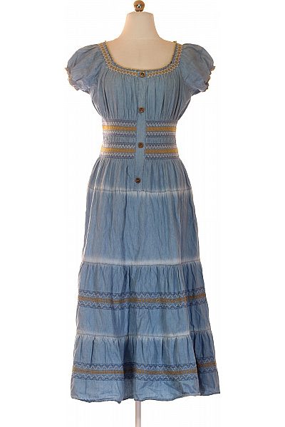 Dámské džínové šaty s krátkým rukávem a výšivkou boho letní Velikost S | Unimoda | obrázek 2