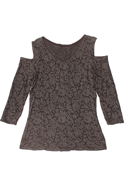 Dámské tričko s dlouhým rukávem a průstřihy tmavě hnědé květinový vzor Vel. S | Unimoda | obrázek 2