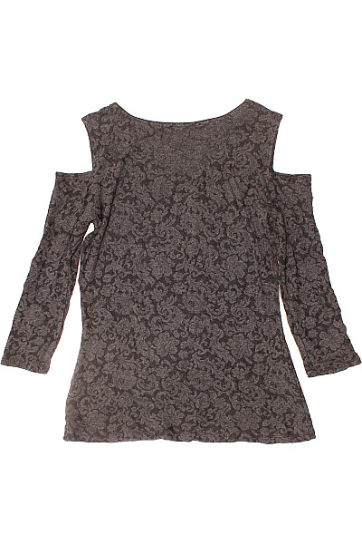 Dámské tričko s dlouhým rukávem a průstřihy tmavě hnědé květinový vzor Vel. S | Unimoda | obrázek 3