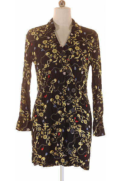 TALLY WEiJL Černé šaty dlouhý rukáv propínací vintage vzor řetěz Velikost L | TALLY WEiJL | obrázek 2