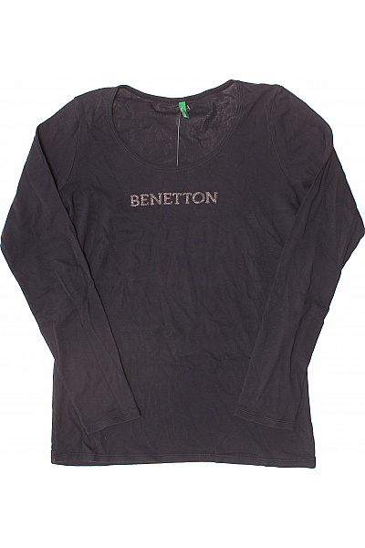 BENETTON Dámské Tričko Dlouhý Rukáv Tmavě šedé S Nápisem Vel. S