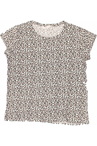PROMOD Dámské Tričko S Krátkým Rukávem A Hnědým Puntíkovaným Potiskem Vel. M