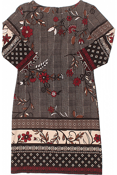 Dámské šaty s krátkým rukávem kostkované květované hnědé béžové Velikost M | Unimoda | obrázek 2