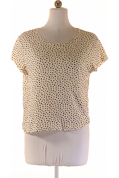 HM  Dámské Tričko Béžové S Krátkým Rukávem A Puntíky S Kulatým Výstřihem Vel. L