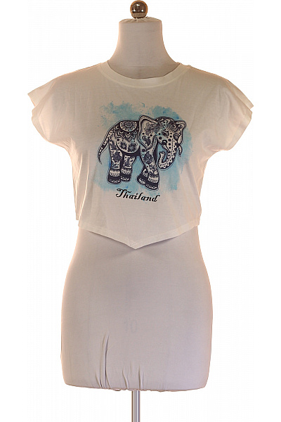 Dámské bílé crop top tričko s potiskem slona Thailand Vel. M | Unimoda | obrázek 2