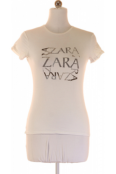 ZARA Dámské Tričko S Potiskem Bílé Second Hand Vel. L