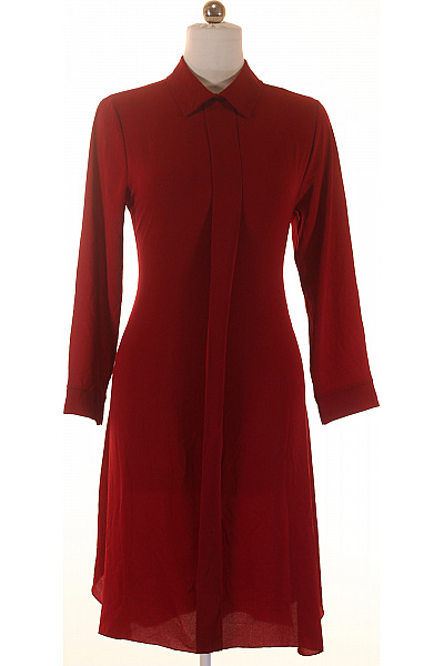 MADE IN ITALY Červené Dámské Košilové šaty S Dlouhým Rukávem Elegantní Pod Kolena Velikost L