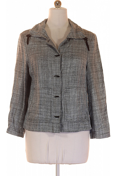 Šedé Lněné Viskózové Sako Elegantní Krátké Vzorované Na Běžné Nošení Vel. L