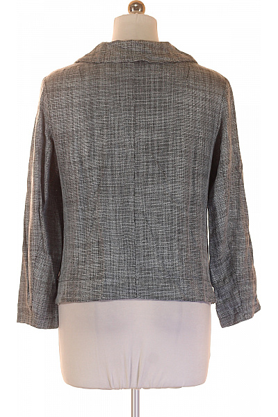 Šedé lněné viskózové sako elegantní krátké vzorované na běžné nošení Vel. L | Unimoda | obrázek 2