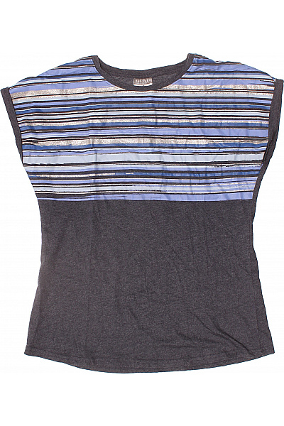 BELOVED Dámské šedé Tričko S Krátkým Rukávem Modré Pruhy Vel. M
