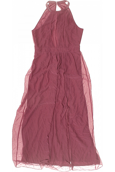 AngelEye Dámské Dlouhé šaty Bez Rukávů Společenské Růžové Tylové Vel. M