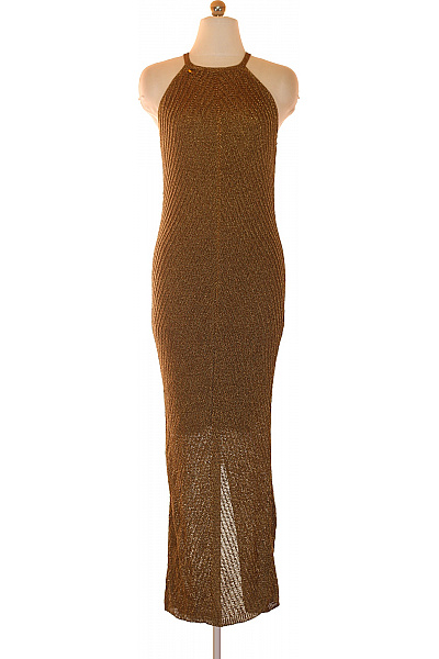 Guess Dámské Zlaté Třpytivé Pletené šaty Za Krk Dlouhé Velikost M
