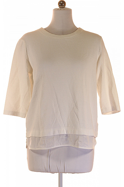 GERRY WEBER Bílá Bavlněná Halenka úpletová S 3/4 Rukávem Prodloužená Volná Vel. 42